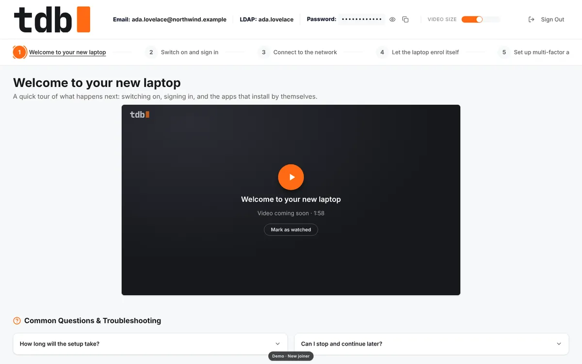 The joiner view: a video for the first setup step